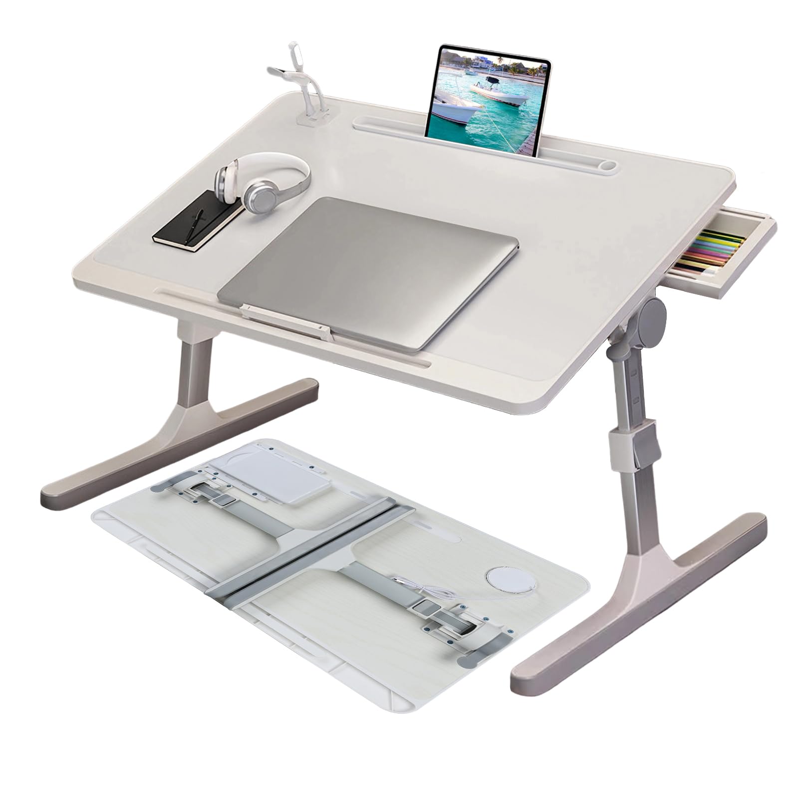 foldable white laptop bed table